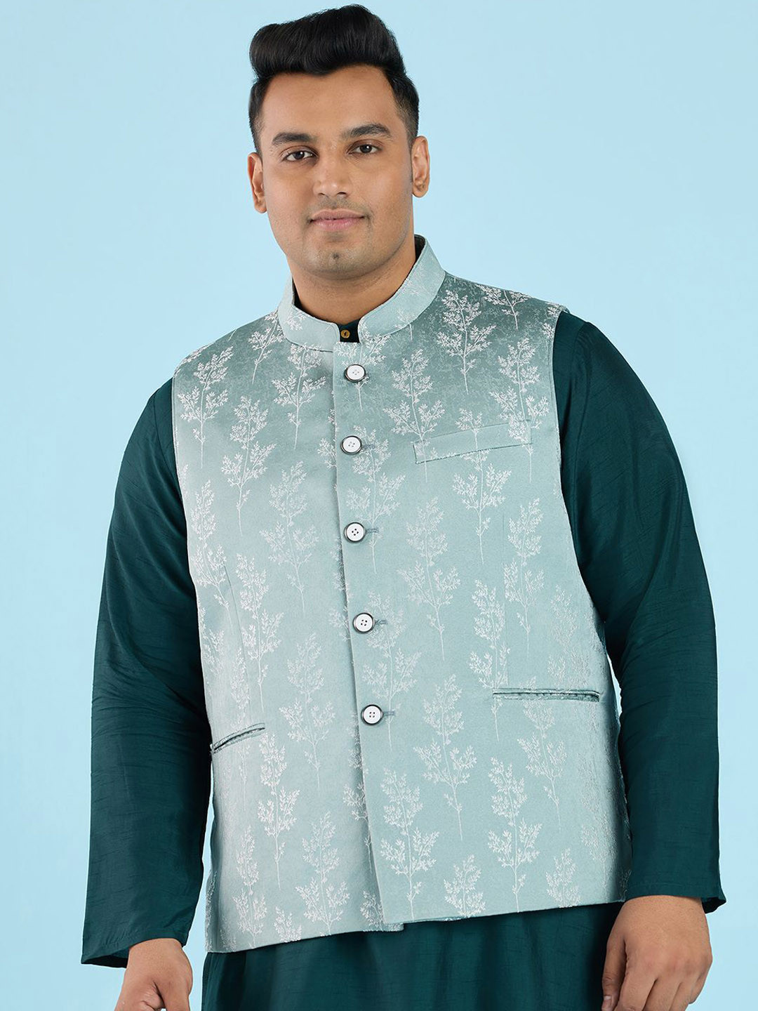 Big Hello - The Plus Life Woven Design Nehru Jacket