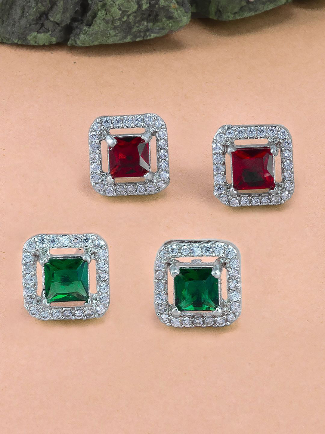 PRIVIU Women Pair Of 2 Square Studs Earrings 3g Each