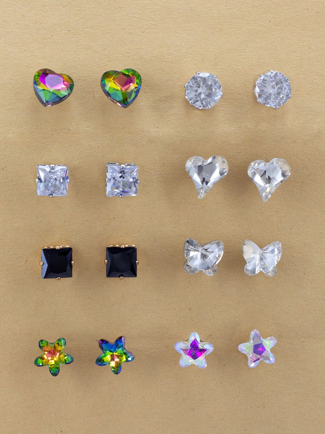 PRIVIU Women Pair Of 8 Geometric Studs Earrings