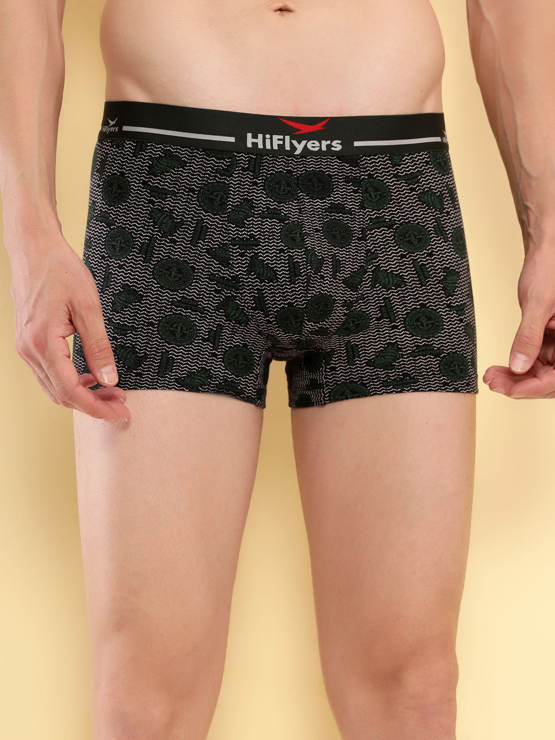 HiFlyers Men Long Length Printed Breathability Trunks HF502_OLV_L-OLIVE