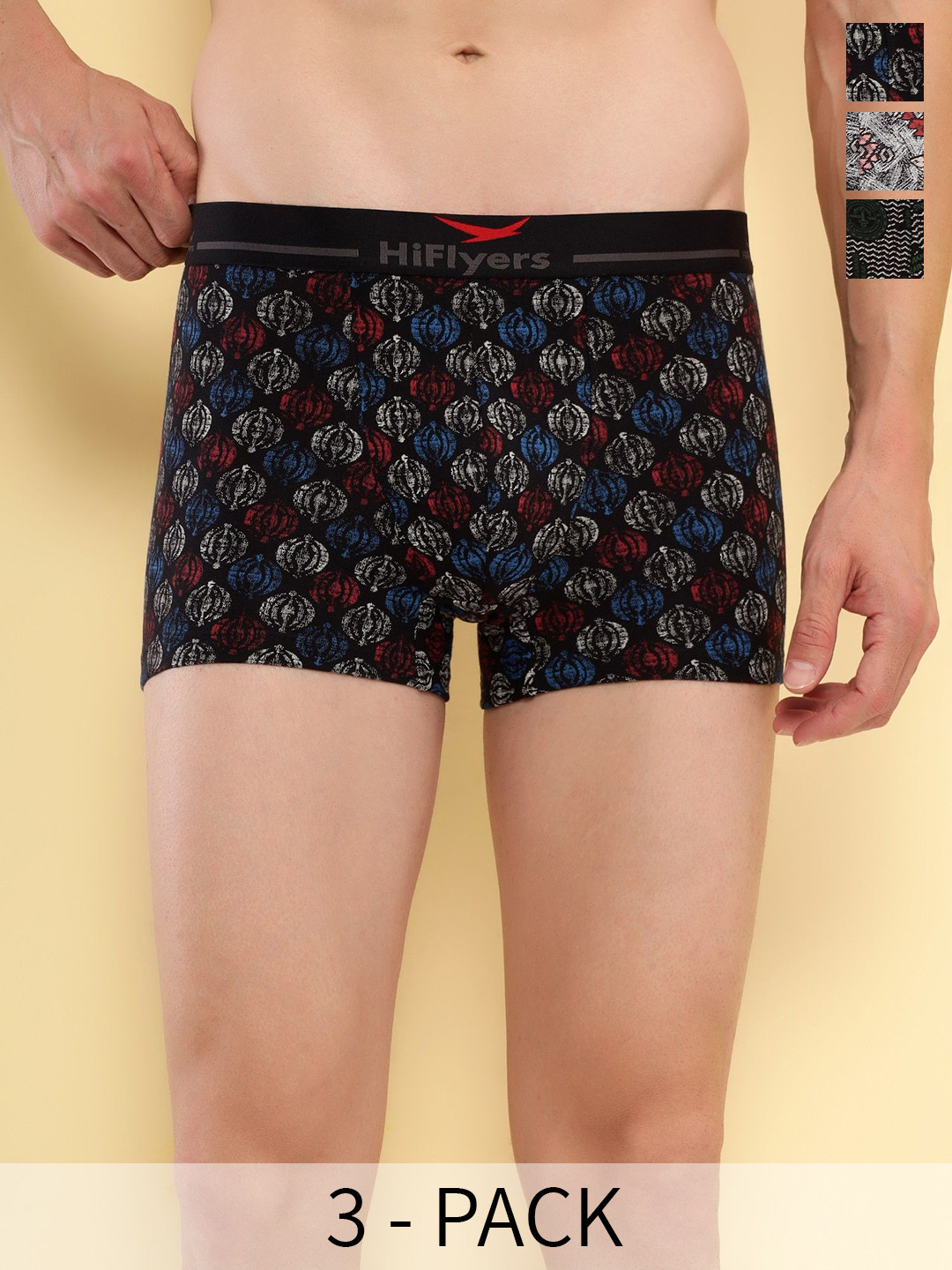 HiFlyers Pack Of 3 Printed Odor Free Trunks HF502_PO3_BGO_S