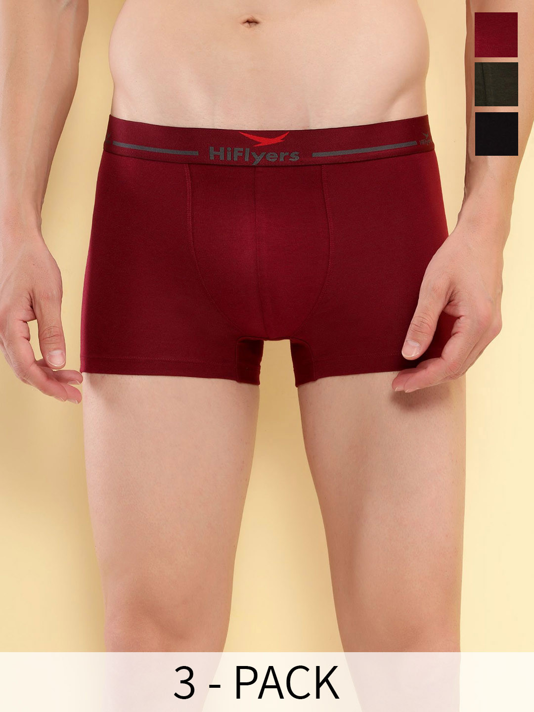 HiFlyers Pack Of 3 Mid Rise Odor Free Trunks HF501_PO3_BMO_S