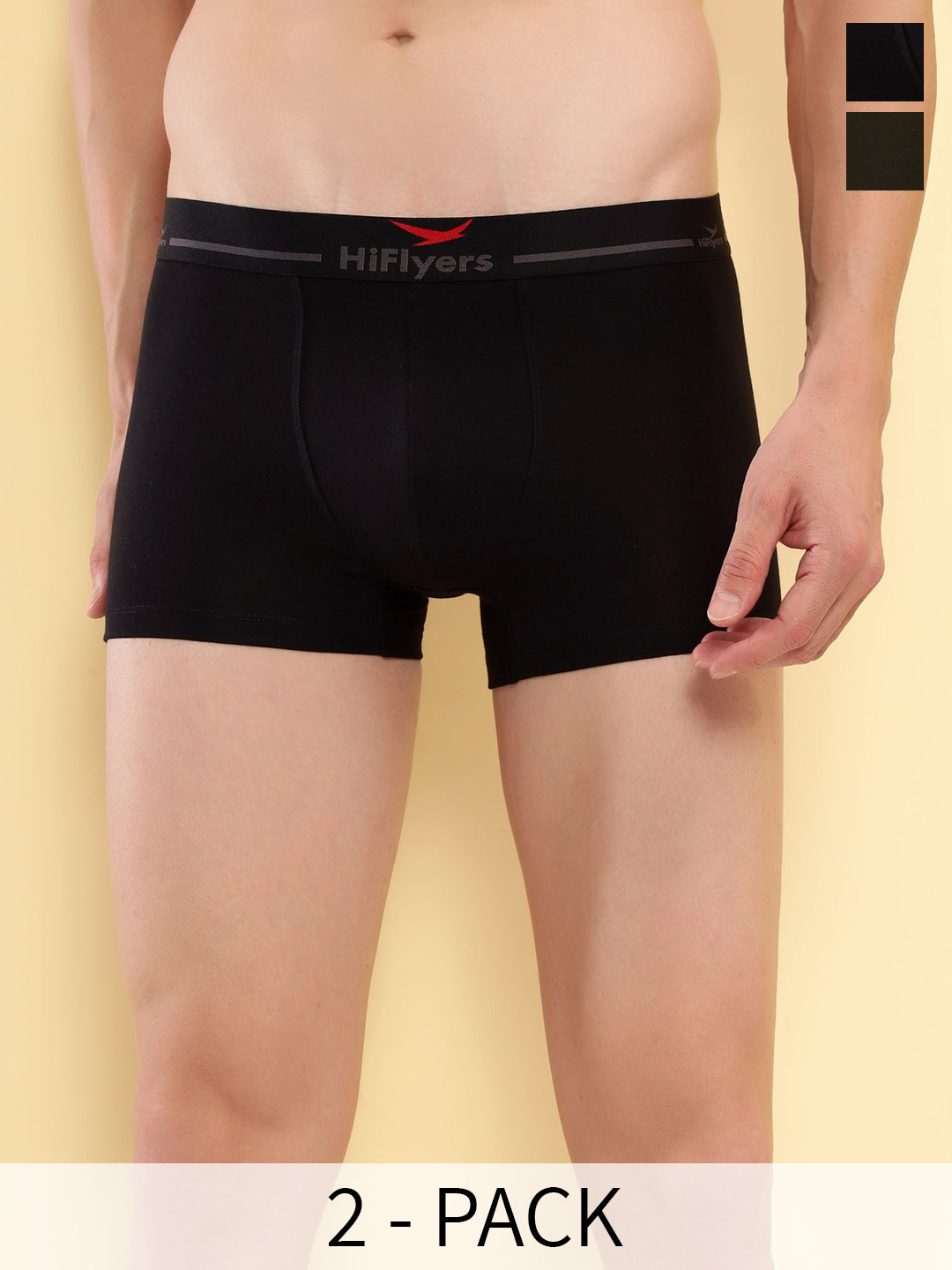 HiFlyers Pack Of 2 Breathability Trunks HF501_PO2_BLK-OLV_S