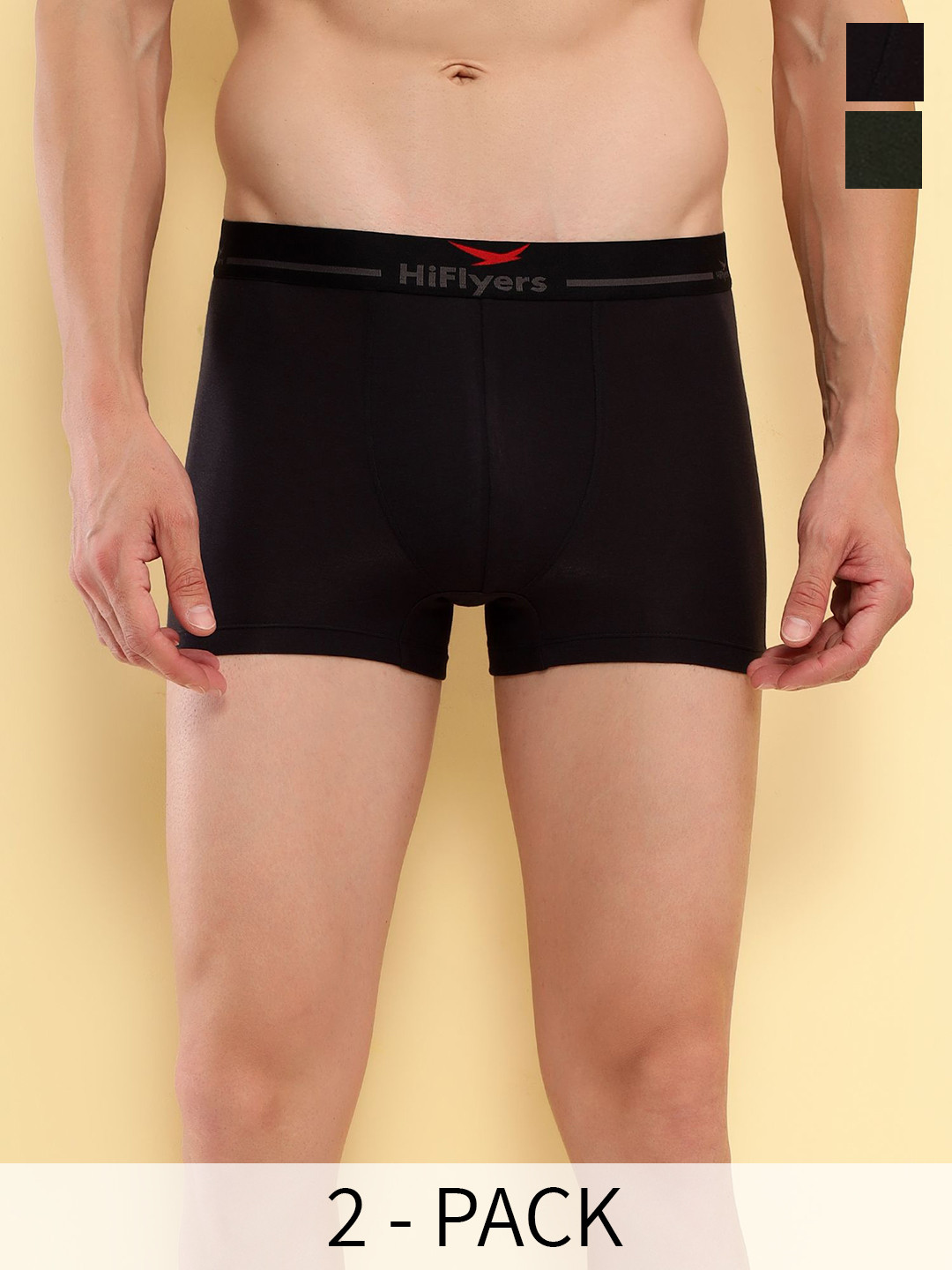 HiFlyers Pack Of 2 Breathability Trunks HF601_PO2_BLK-OLV_S