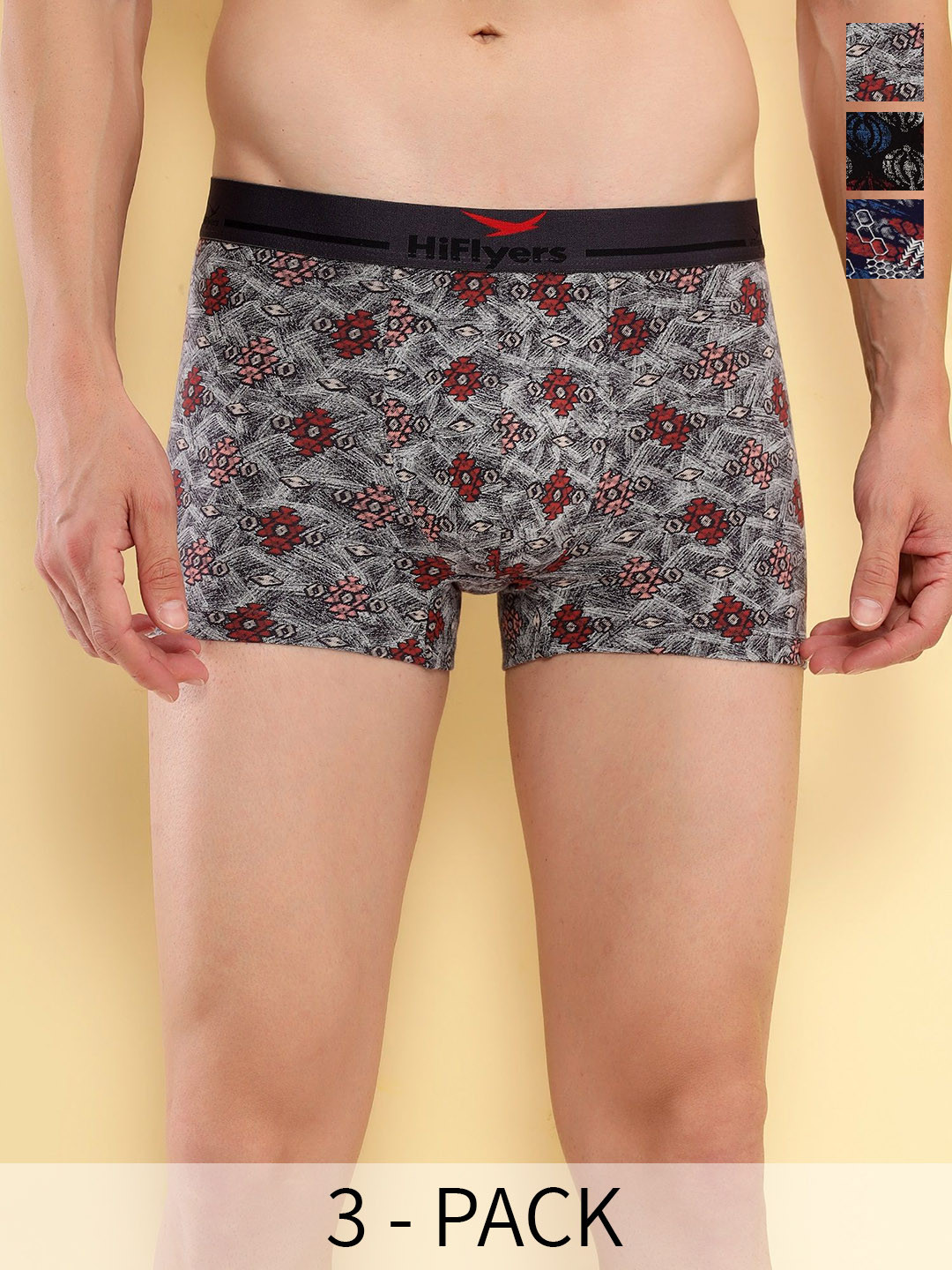 HiFlyers Pack Of 3 Printed Breathability Trunks HF502_PO3_BGN_S