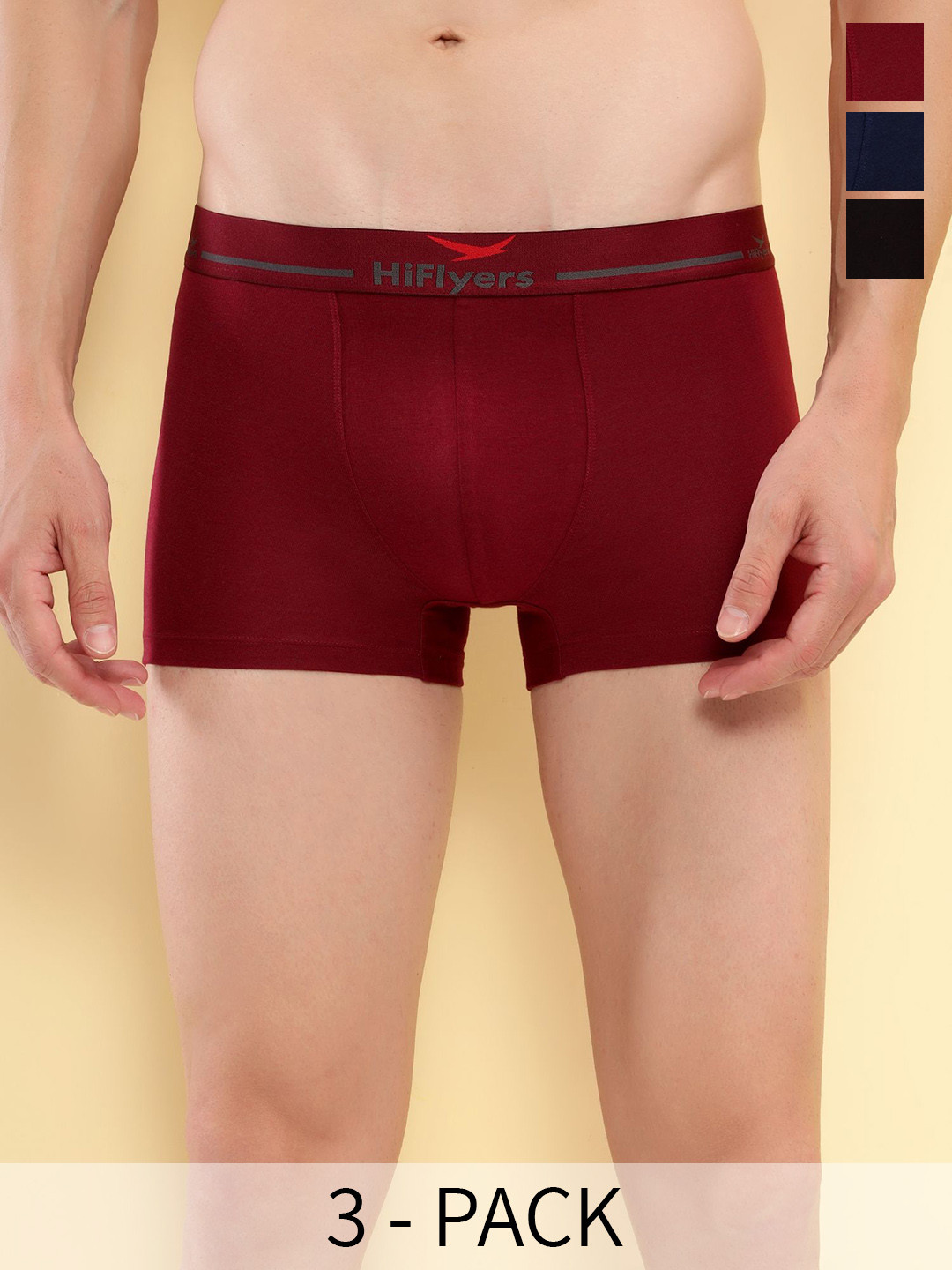 HiFlyers Pack Of 3 Odour Free Trunks HF501_PO3_BMN_L-Black::Maroon::Navy