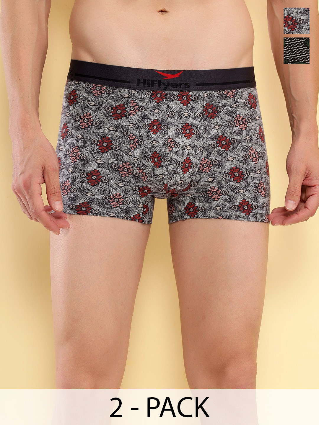 HiFlyers Men Pack Of 2 Odour Free Trunks HF502_PO2_GRY-OLV_L-Grey::Olive