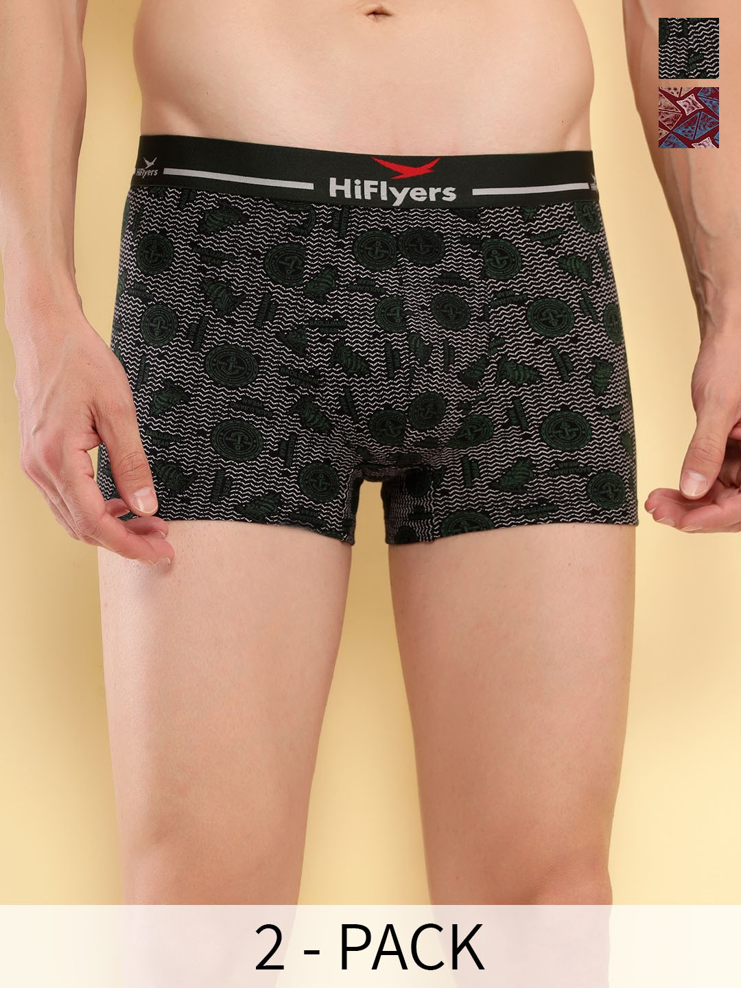 HiFlyers Men Pack Of 2 Odour-Free Trunks HF502_PO2_MRN-OLV_L-Maroon::Olive