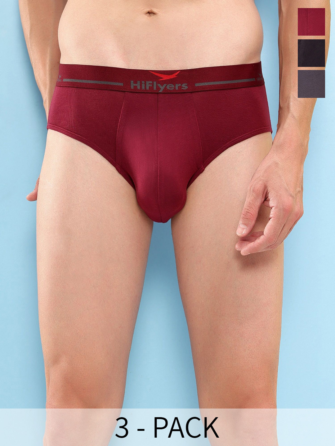 HiFlyers Men Pack Of 3 Premium Basic Briefs HF602_PO3_BGM_S