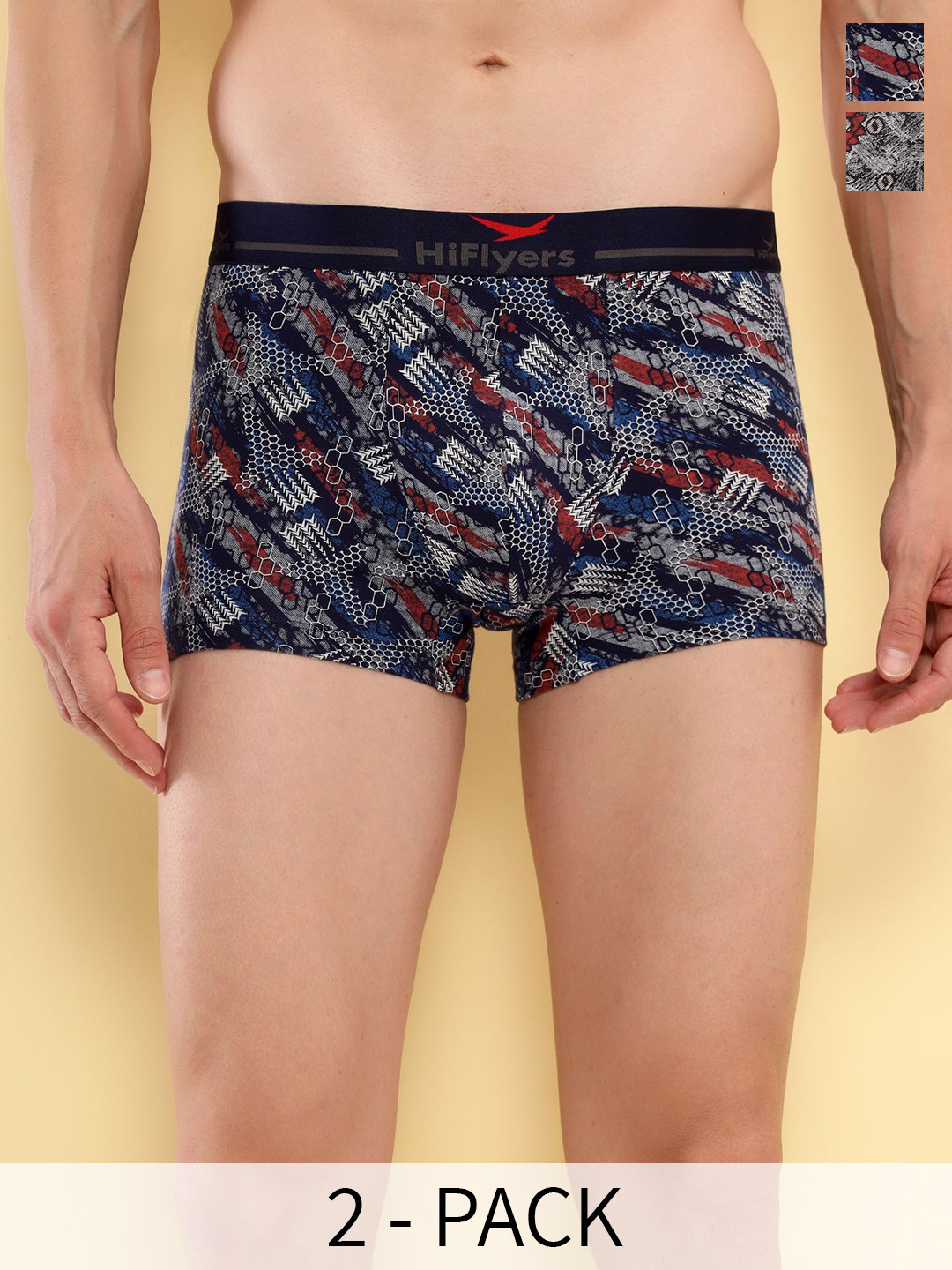 HiFlyers Pack Of 2 Printed Breathability Trunks HF502_PO2_GRY-NVY_S