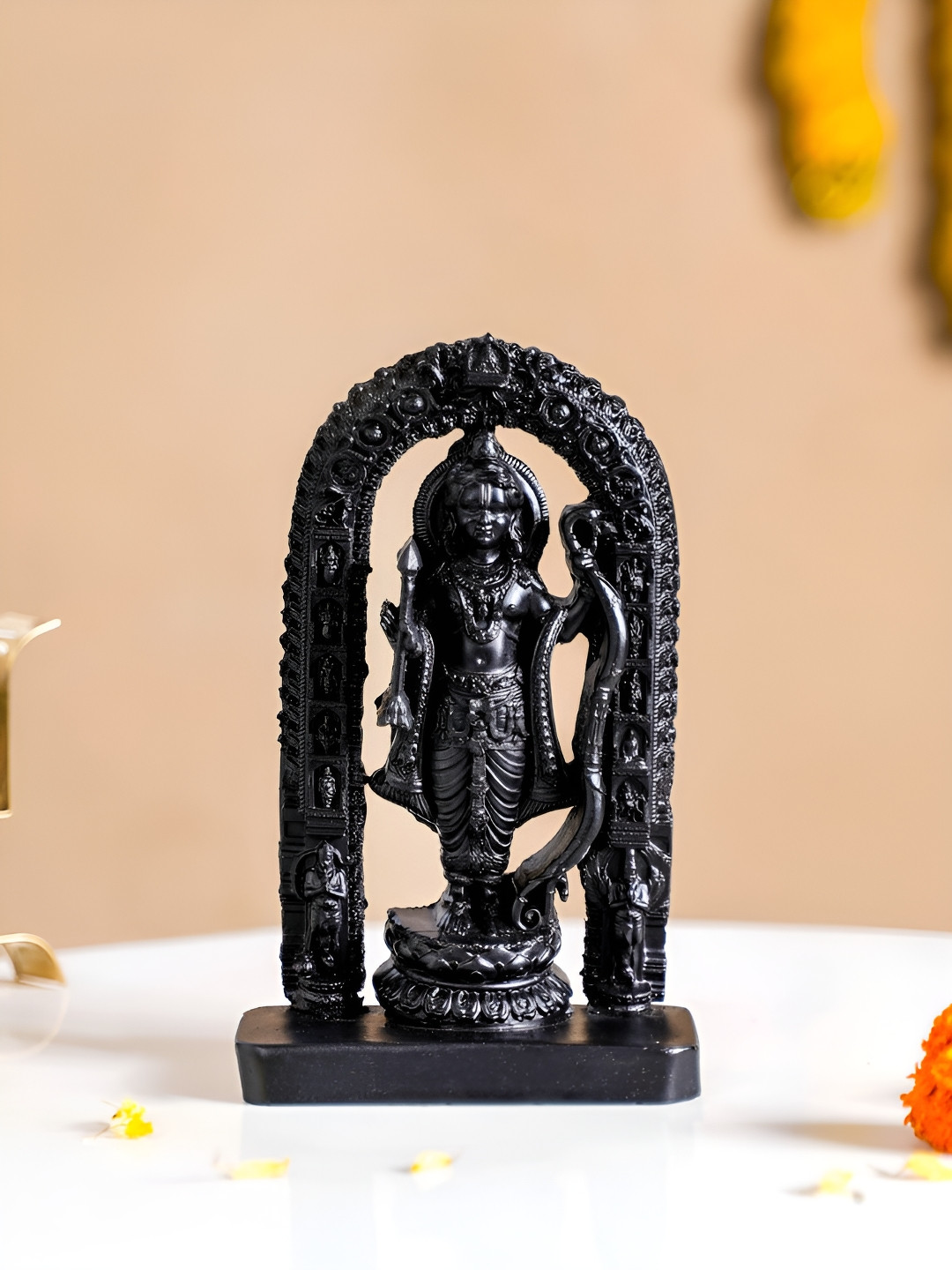 Nestasia Ram Lalla Black Polyresin Glossy Prayer Room Small Showpiece - 6.9 Inches