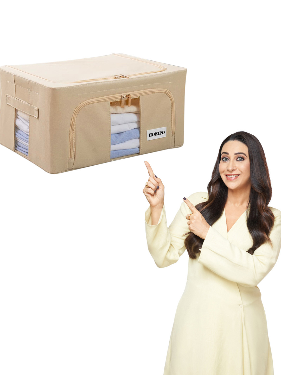 HOKIPO Beige Set of 1 Regular Multi-Utility Foldable Storage Box Organizers