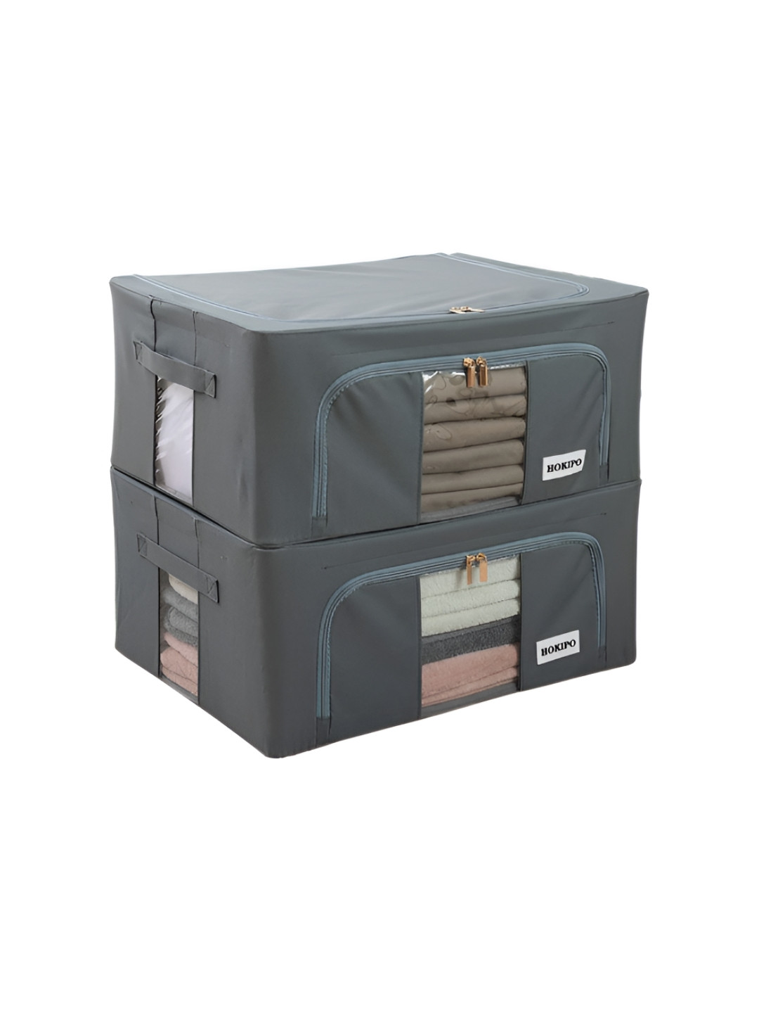HOKIPO Grey Set of 2 Multi-Utility Foldable Storage Box Organizers