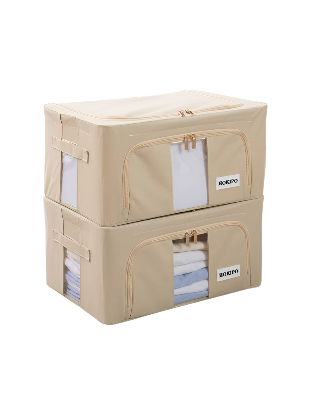 HOKIPO Beige Set of 2 Regular Multi-Utility Foldable Storage Box Organizers