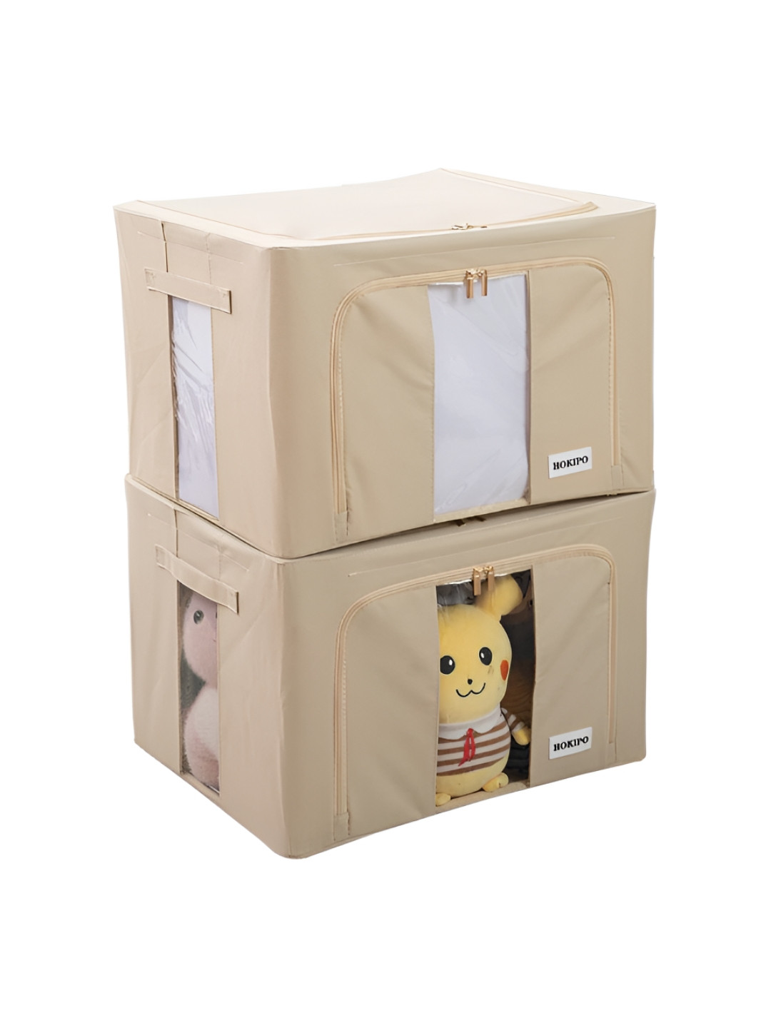 HOKIPO Beige Set of 2 Regular Multi-Utility Foldable Storage Box Organizers