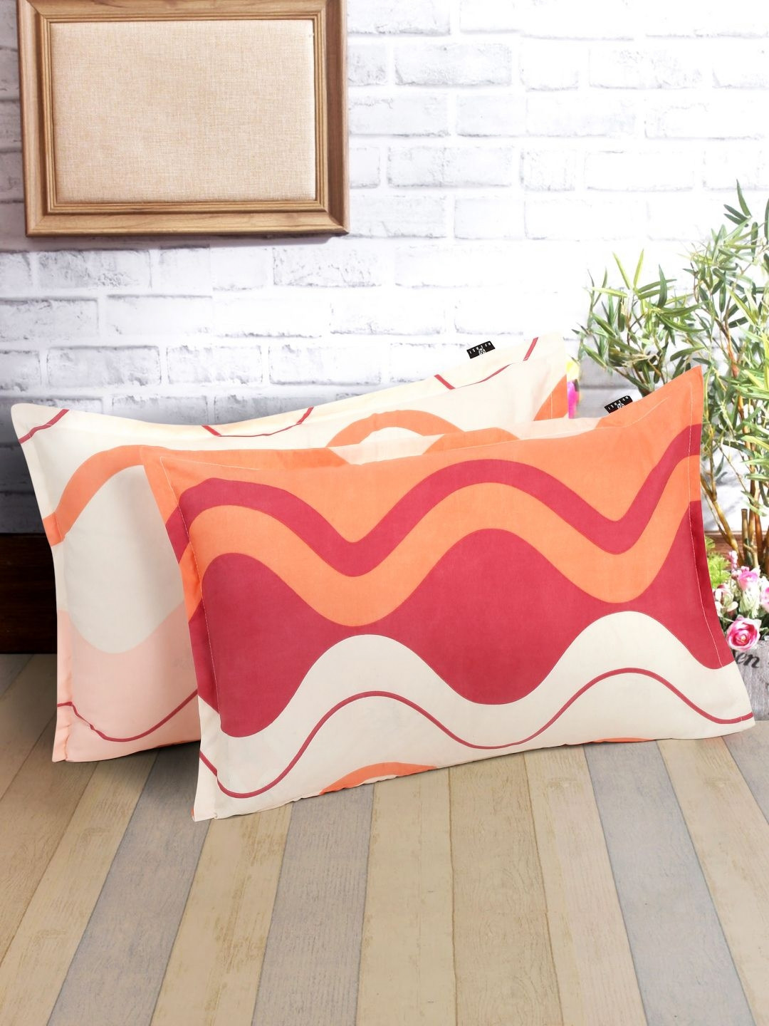 Arrabi Pink & White 2 Pieces Striped Linen Rectangle Pillow Covers