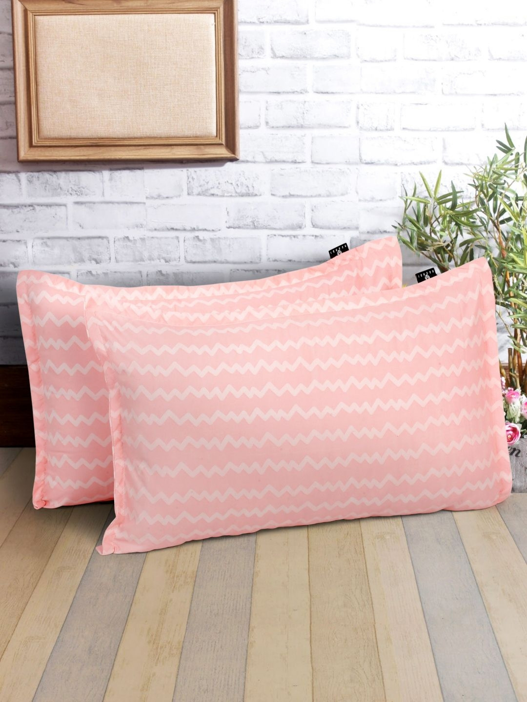 Arrabi Pink 2 Pieces Striped Linen Rectangle Pillow Covers