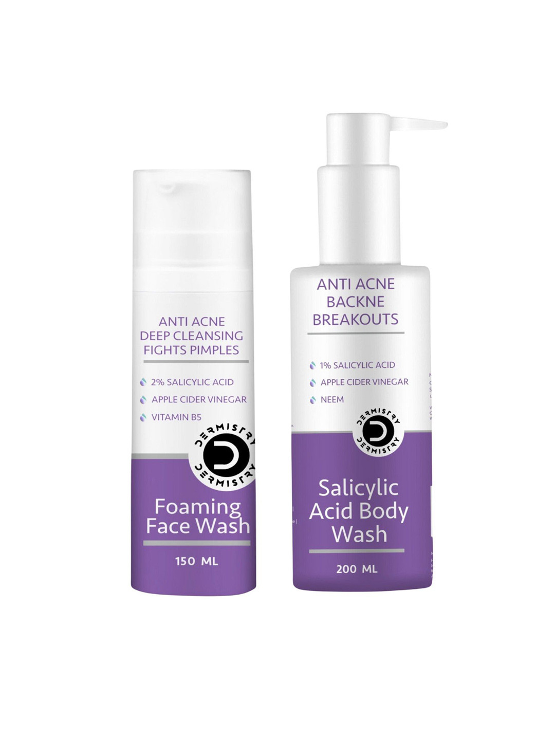 Vigini Dermistry Foaming Face Wash 150ml & Salicylic Acid Body Wash - 200ml Combo