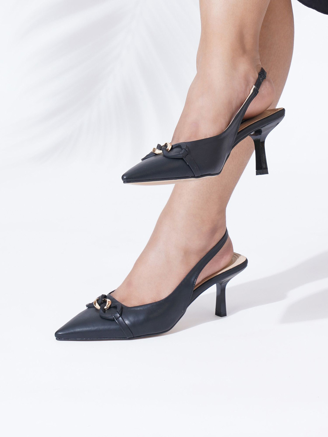 Sherrif Shoes Women Slingback Pointed Toe Slim Heels