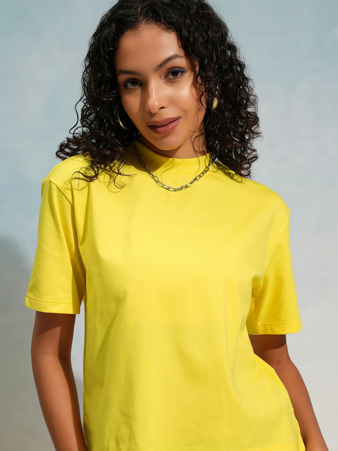 Basics By Tokyo Talkies Women High Neck Solid Crop T-shirt