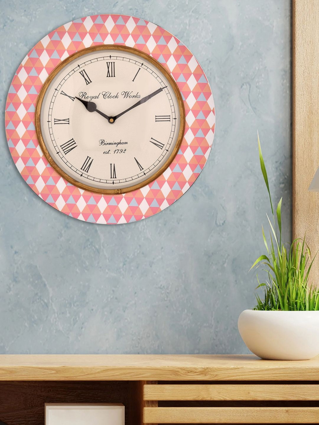 Aura Peach Wood Durable Round Battery Analogue Wall Clock-29cm