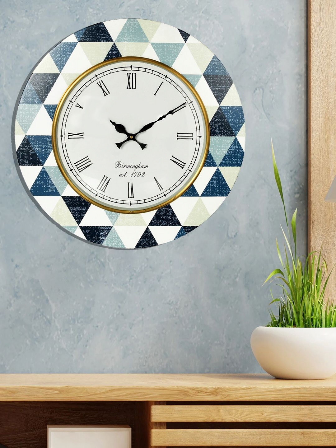 Aura Blue & White Colourblocked Contemporary Wall Clock