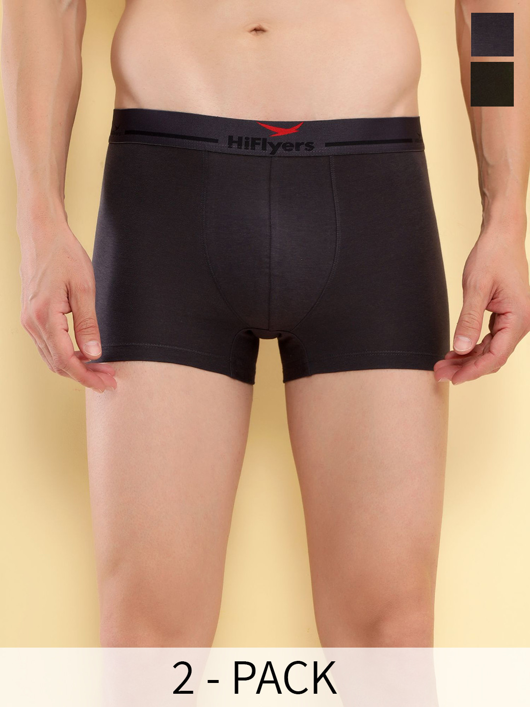 HiFlyers Dark Knight Pack Of 2 Silky Soft Odour Free Trunk- HF501_PO2_GRY-OLV_S