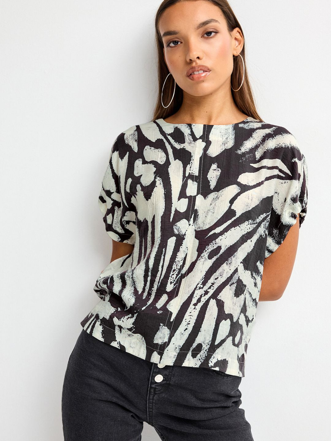 NEXT Printed Extended Sleeves Monochrome Top