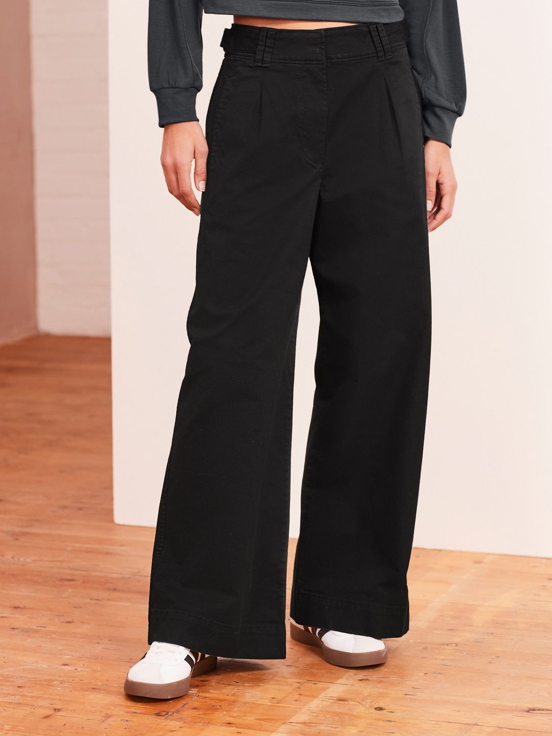 NEXT Women Pleated Wide Leg Chinos Trousers
