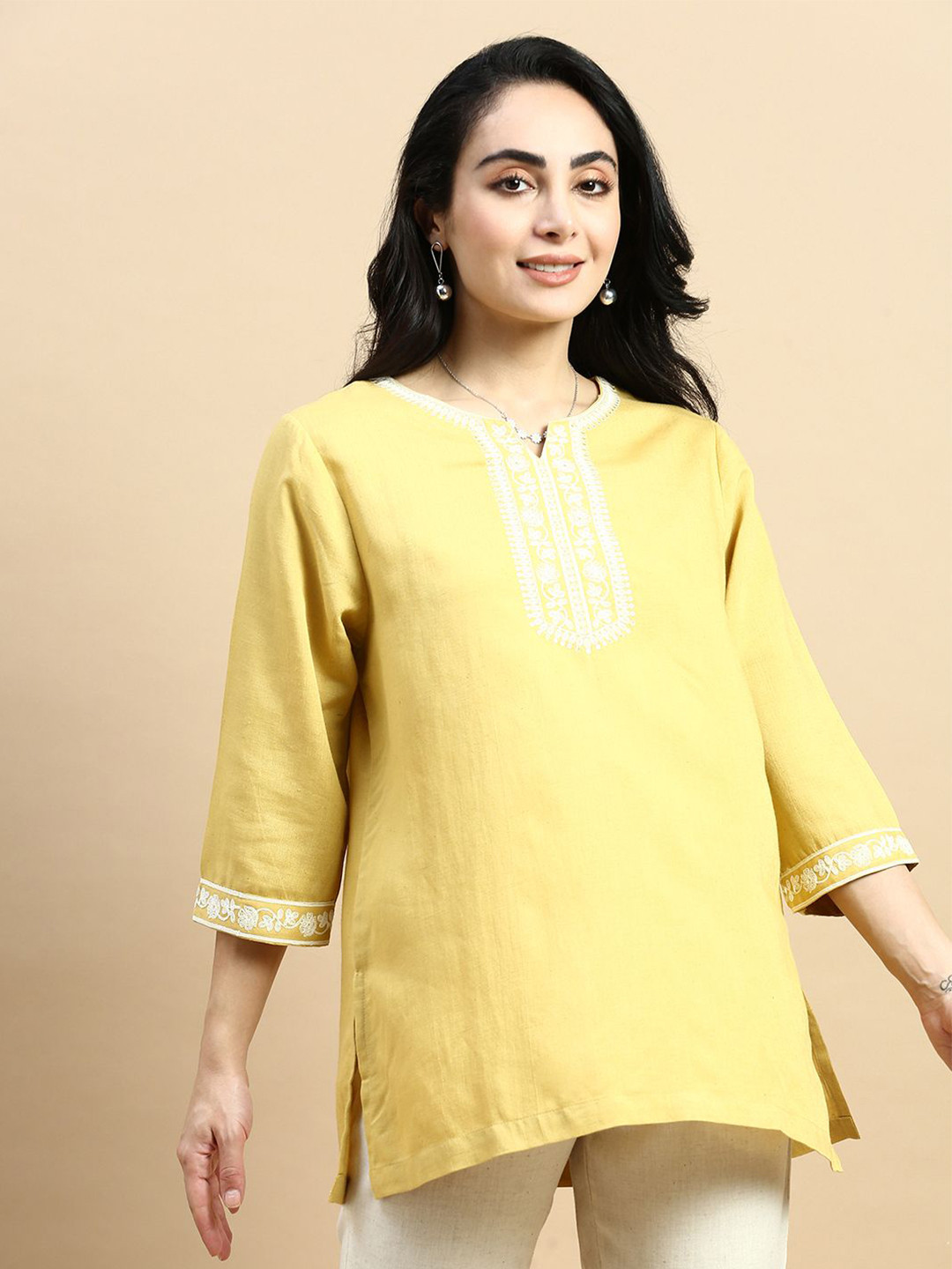 De Moza Tie-Up Neck Cotton Top