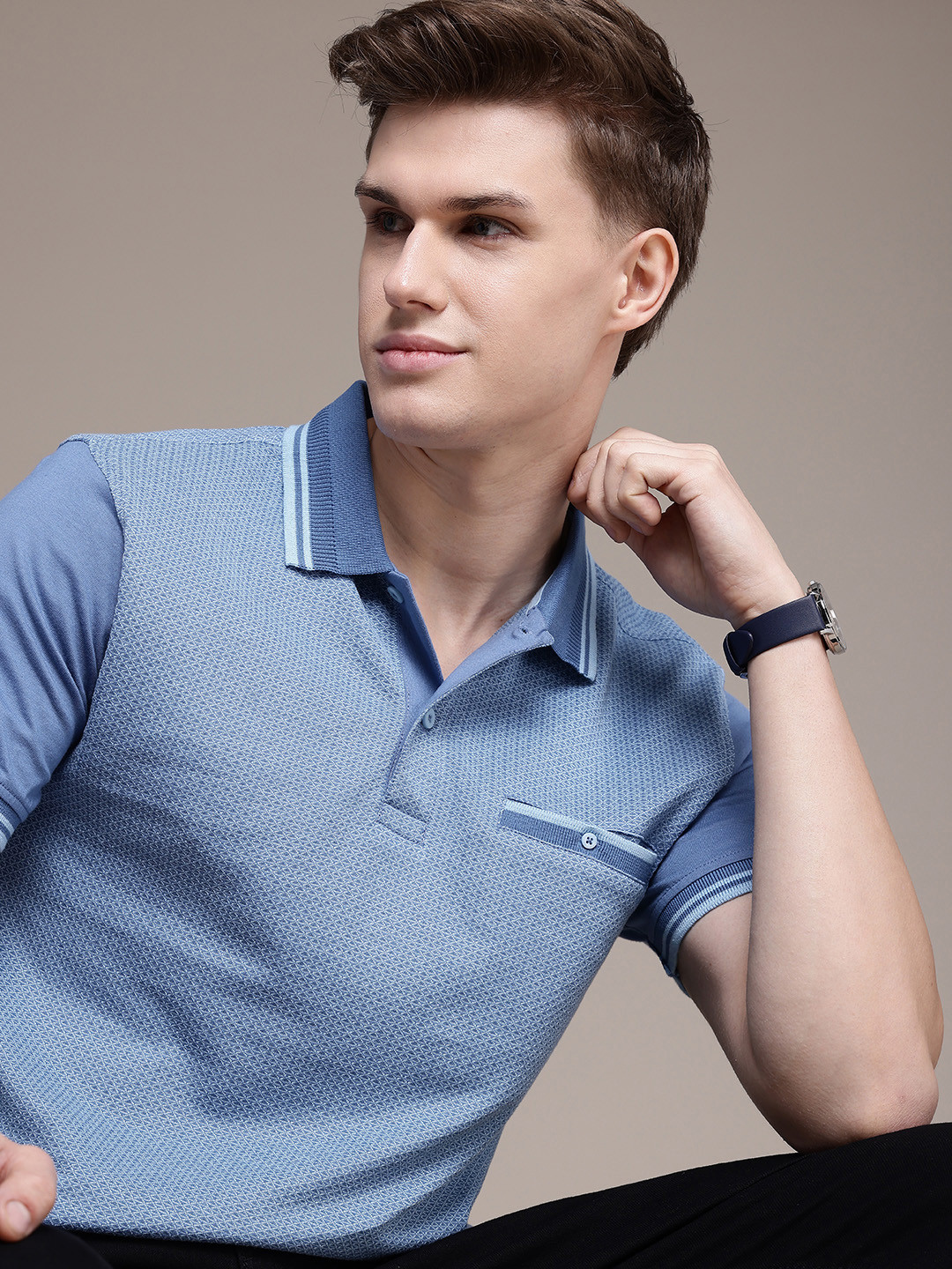 Nautica Self Design Polo Collar Pure Cotton Pockets T-shirt