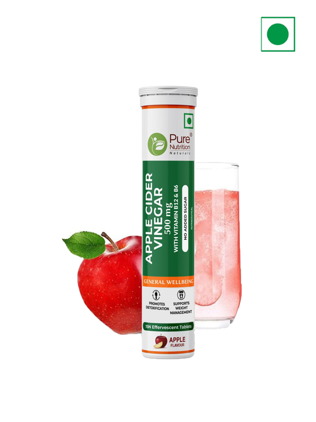 Pure Nutrition Apple Cider Vinegar Tablets - 15 Effervescent Tablets - Apple