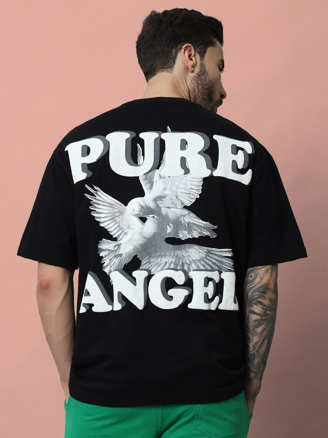 WEARDUDS Men Printed High Neck Drop-Shoulder Sleeves Applique T-shirt