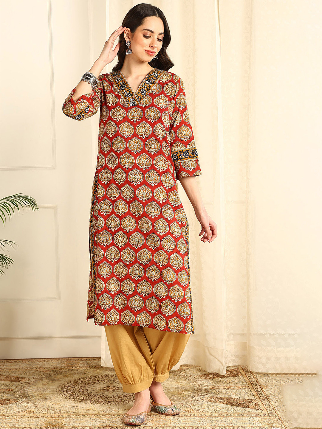 Tahiliya Maroon Straight Bagru Kurta