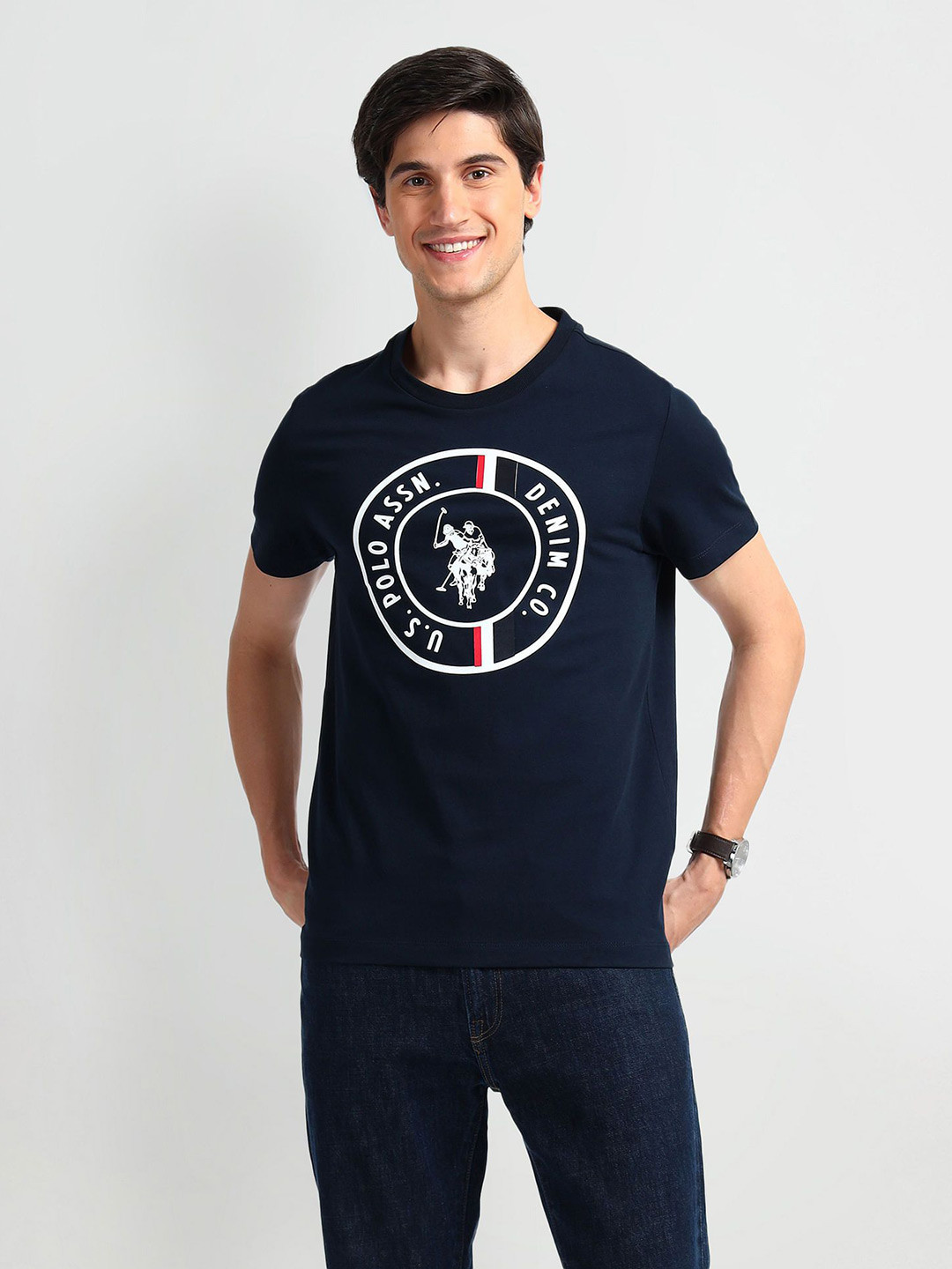 U.S. Polo Assn. Denim Co. Men Brand Logo Printed Round Neck Slim Fit T-shirt