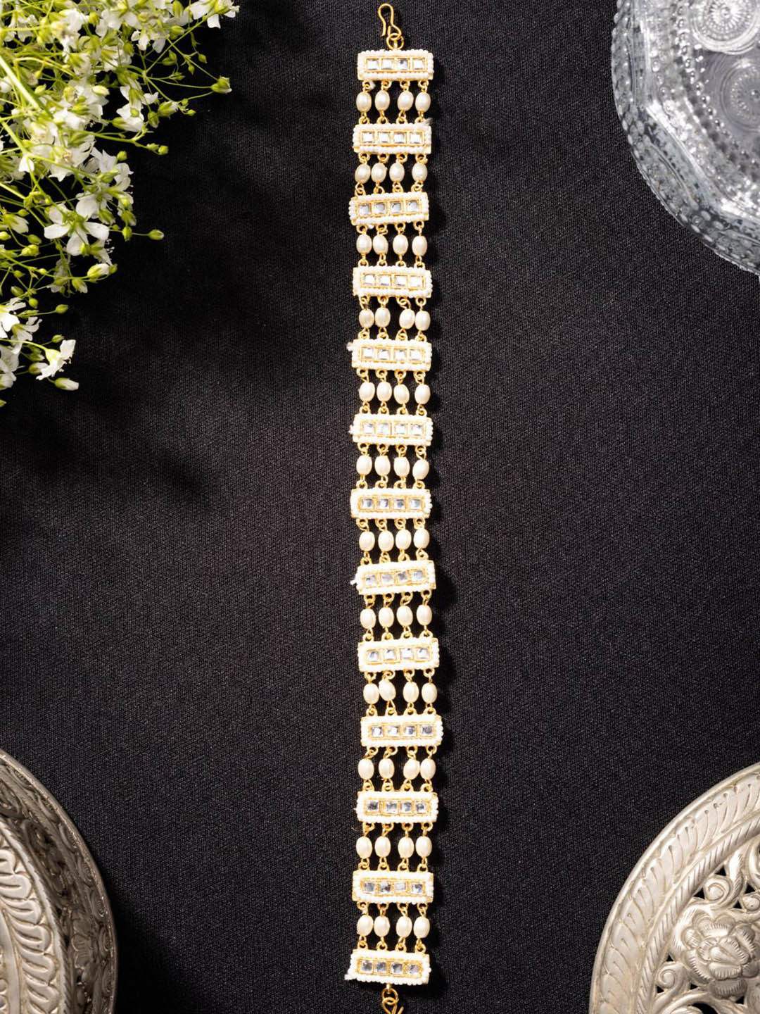 Niscka Gold-Plated Artificial Beads Studded Head Chains Head Jewellery