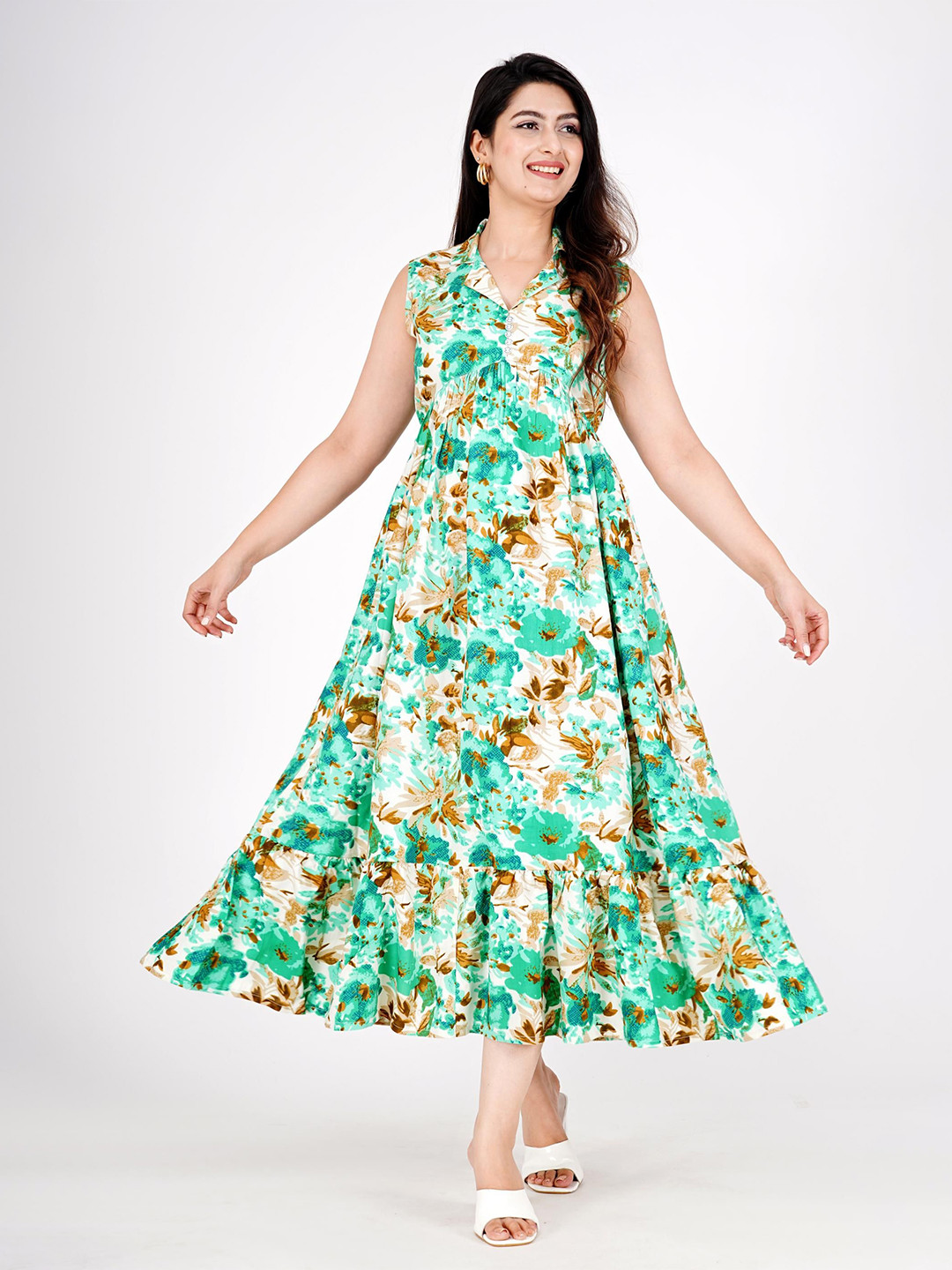 Mintmarie Floral Print A-Line Midi Dress