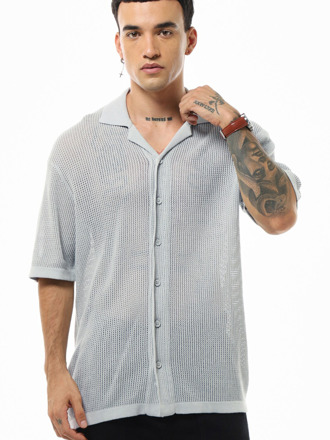 Bewakoof Men Semi Sheer Texture Oversized Shirt