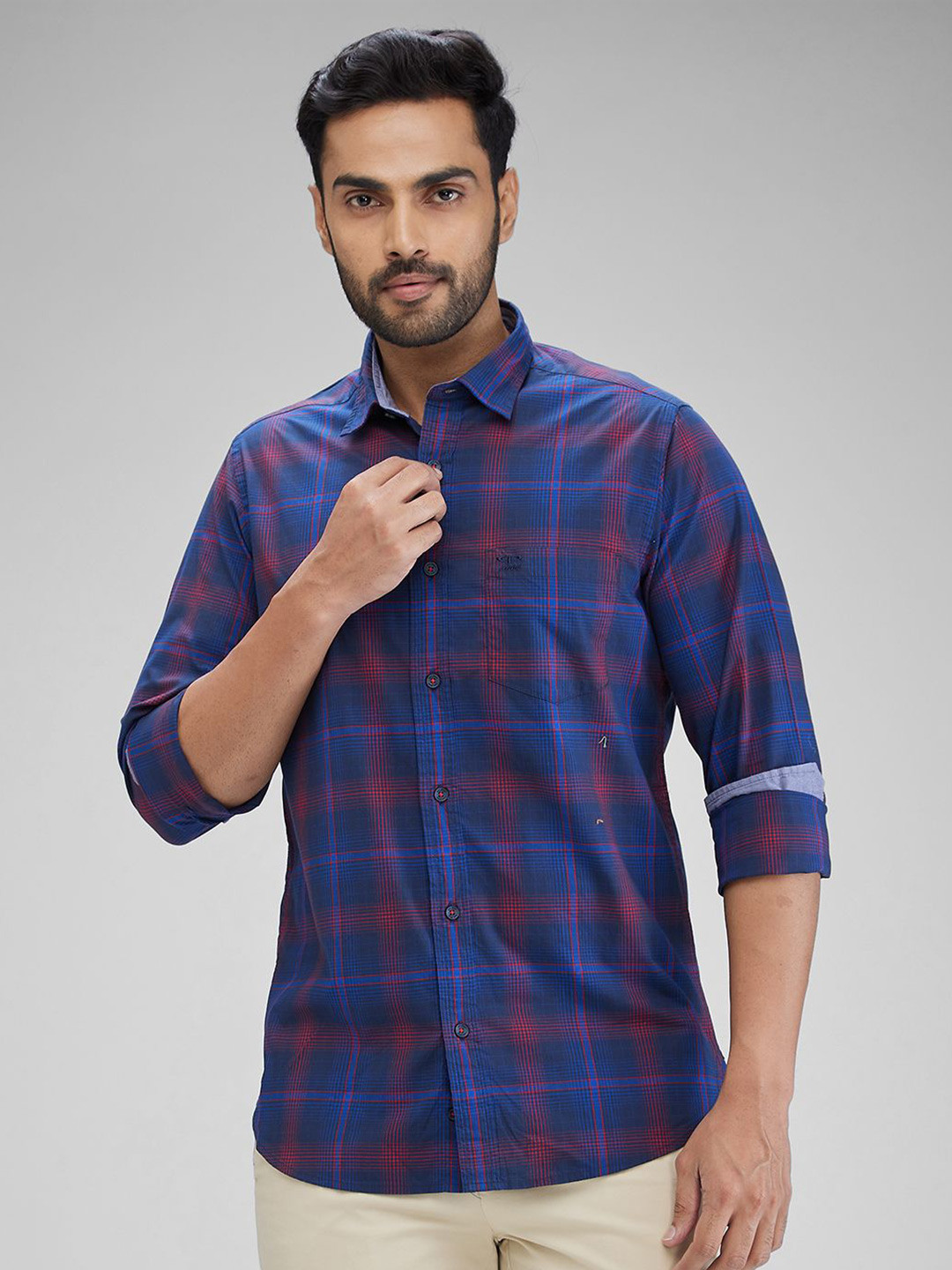 ColorPlus Men Slim Fit Tartan Checks Opaque Checked Casual Shirt