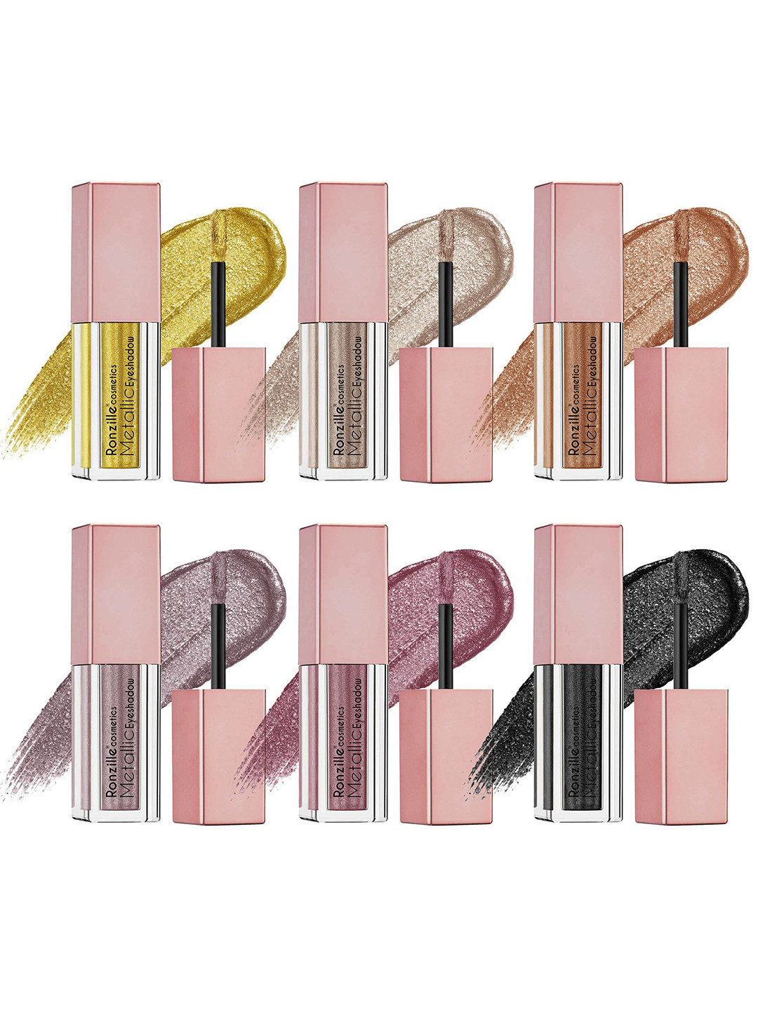 Ronzille Set Of 6 Long Lasting Liquid Metallic Eyeshadow - 5 ml Each - 01-02-03-04-05-06