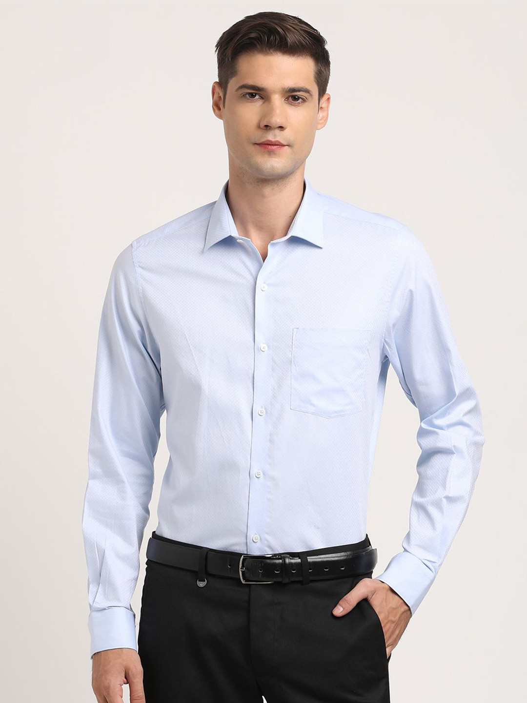 Turtle Classic Slim Fit Textured Dobby Weave Pure Cotton Formal Shirt