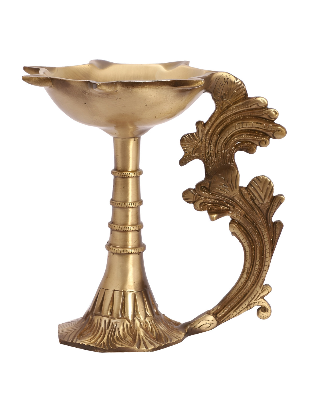 Two Moustaches Brown Brass Oil Wick Aarti Diya Stand