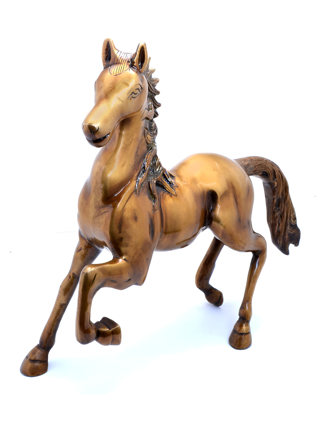 Two Moustaches Running Horse Gold Brass Metallic Living Room Small Showpiece - 11.8 Inches