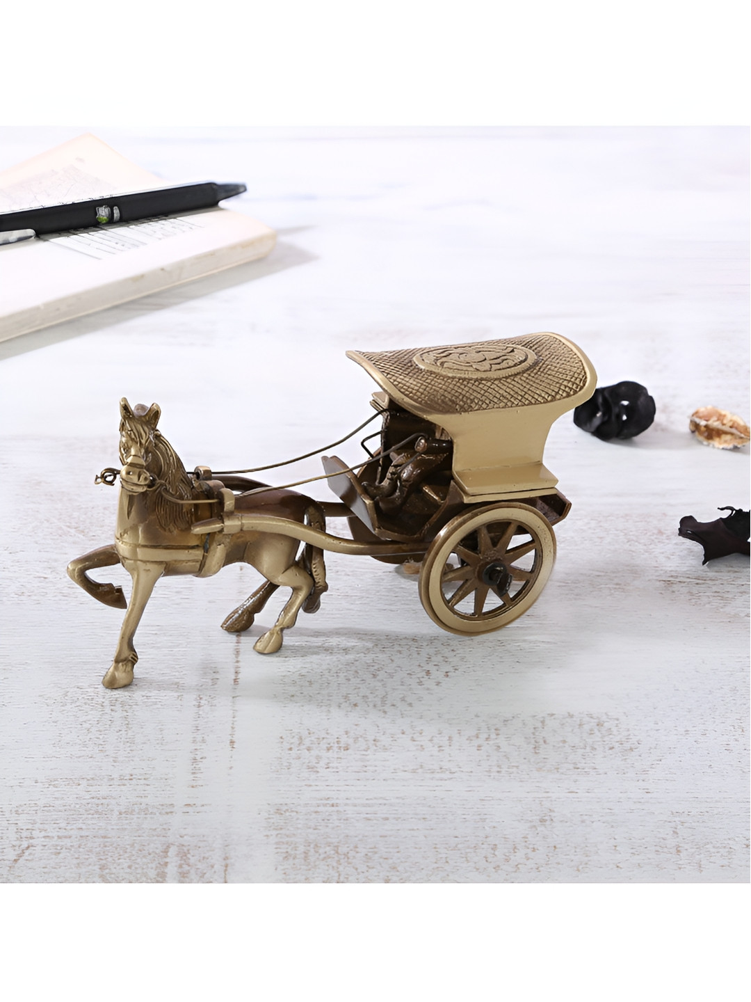 Two Moustaches Brown Horse Cart Curio Showpiece