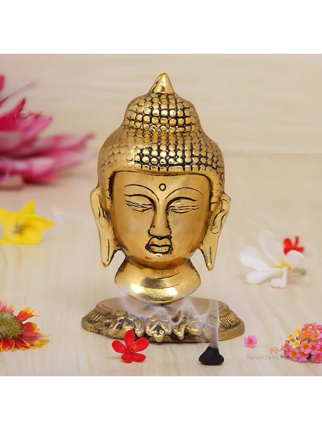 HANDICRAFTS PARADISE Buddha Multicoloured Metal Metallic Prayer Room Small Showpiece - 3.5 Inches