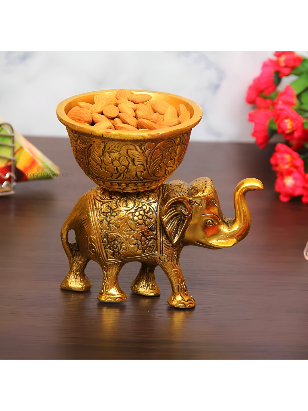 HANDICRAFTS PARADISE Elephant Container Multicoloured Metal Metallic Living Room Small Showpiece - 5.5 Inches