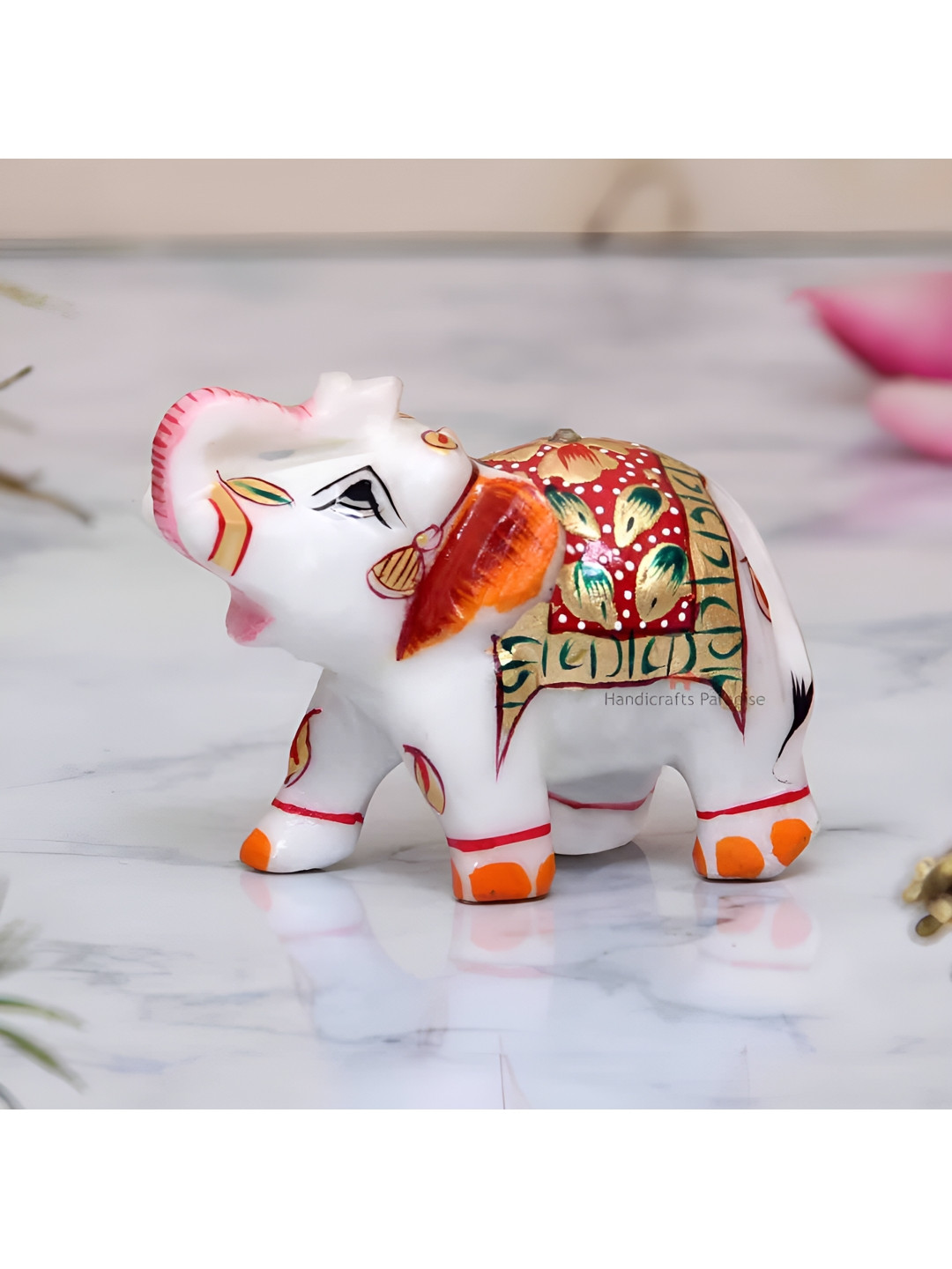 HANDICRAFTS PARADISE Elephant Multicoloured Marble Natural Living Room Tiny Showpiece - 2 Inches
