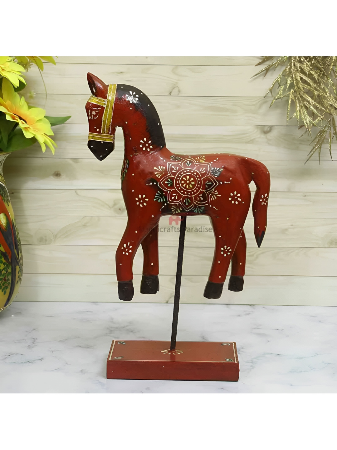 HANDICRAFTS PARADISE Horse Hanging with Base Multicoloured Metal Metallic Living Room Small Showpiece - 14 Inches