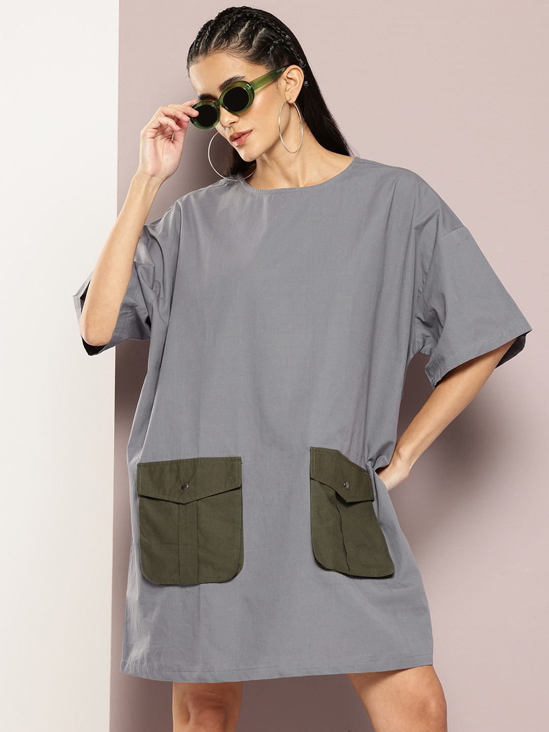 Kook N Keech Colourblock Cargo Pocket T-shirt Mini Dress