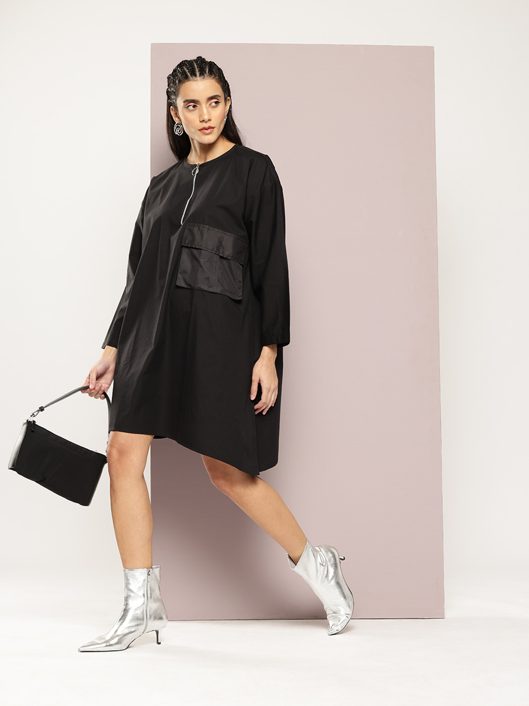 Kook N Keech Cargo Pocket Half Zipper T-shirt Dress